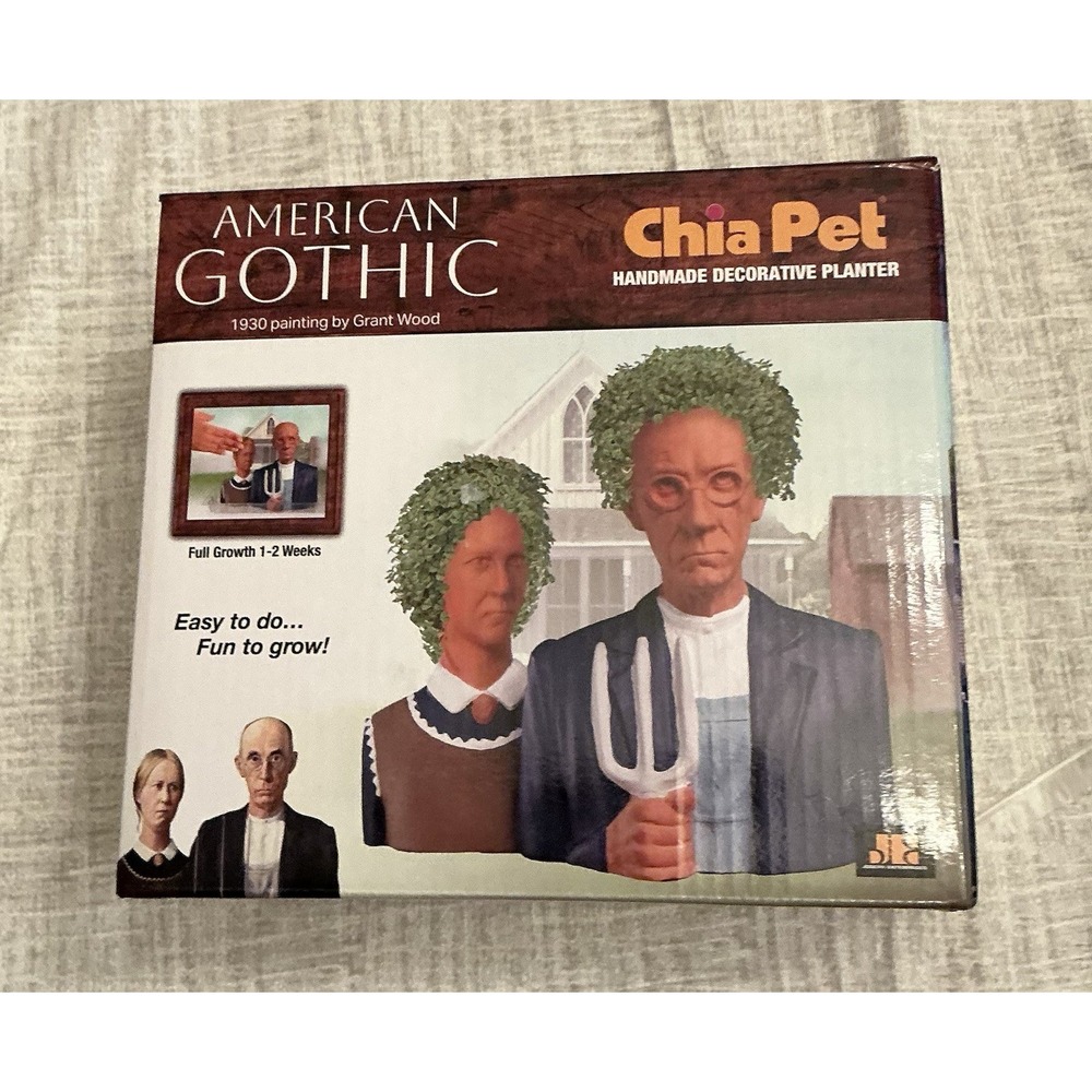 American Gothic Chia Pet Handmade Decorative Planter NEW - GRANT WOOD